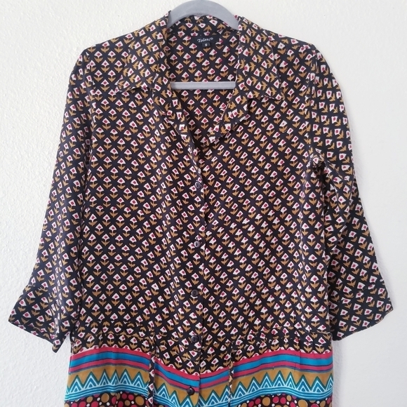 TOLANI Anthopologie Silk Bohemain Button Down Shirt Dress Tunic W Drawstring. - Picture 9 of 16
